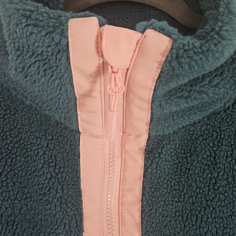 Puma Women's Teddy Jacket in Dark Teal and Light Pink - Picture 10 of 14